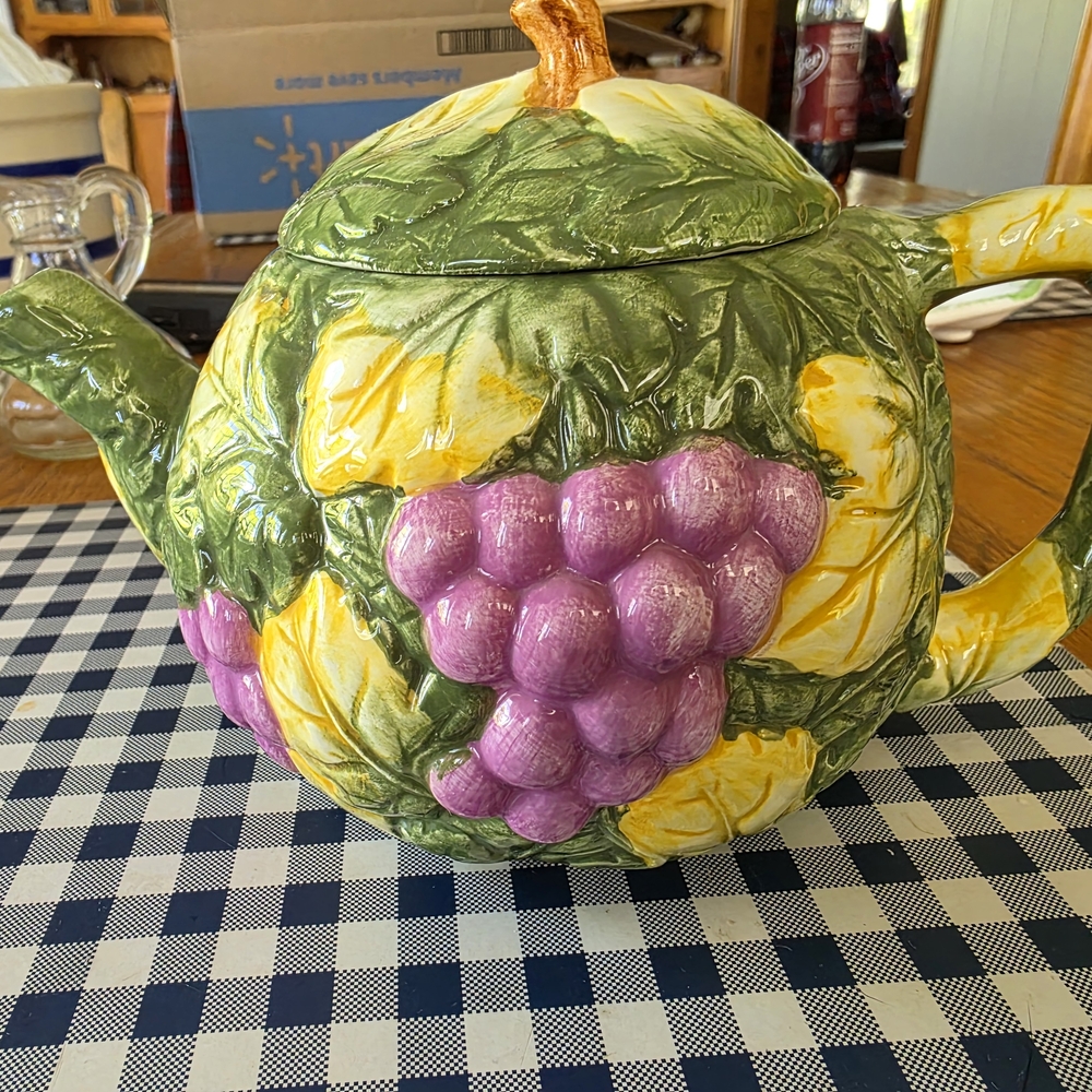 Colorful Fruit-Themed Magolica Teapot